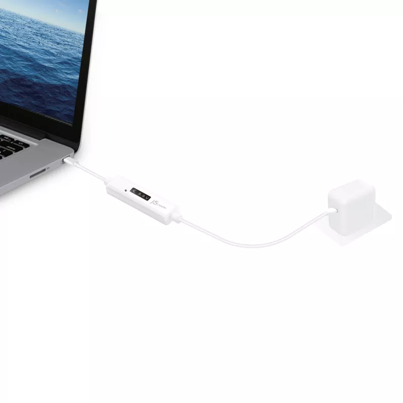 j5create JUCP14 USB-C™ 2.0 – USB-C™ kaabel OLED-dünaamilise võimsusmõõturiga, valge, 1,2 m