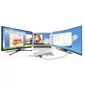 j5create JUD380 USB™ 3.0 Mini dokk, sisaldab 1x HDMI-porti ja 3x USB-porti, hõbedane