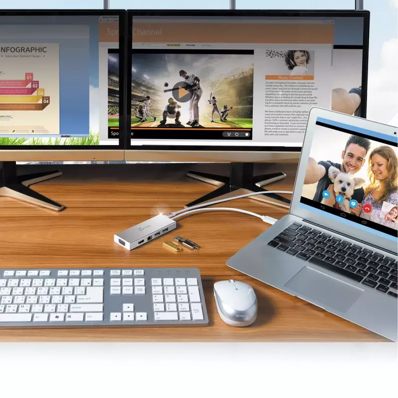 j5create JUD380 USB™ 3.0 Mini dokk, sisaldab 1x HDMI-porti ja 3x USB-porti, hõbedane