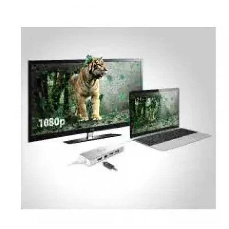 j5create JUD380 USB™ 3.0 Mini dokk, sisaldab 1x HDMI-porti ja 3x USB-porti, hõbedane