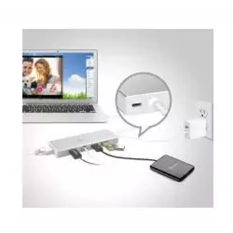 j5create JUD380 USB™ 3.0 Mini dokk, sisaldab 1x HDMI-porti ja 3x USB-porti, hõbedane