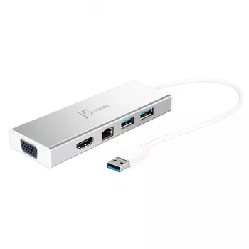 j5create JUD380 USB™ 3.0 Mini dokk, sisaldab 1x HDMI-porti ja 3x USB-porti, hõbedane