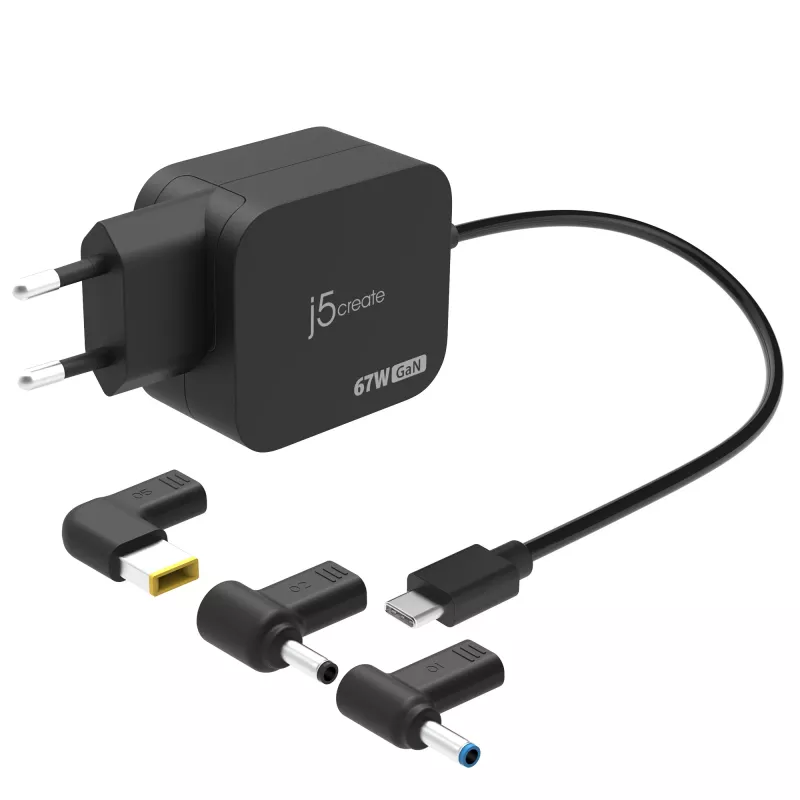 j5create JUP1565DCE3A-EN 67W GaN PD USB-C® minilaadija 3 tüüpi alalispistikutega – EL