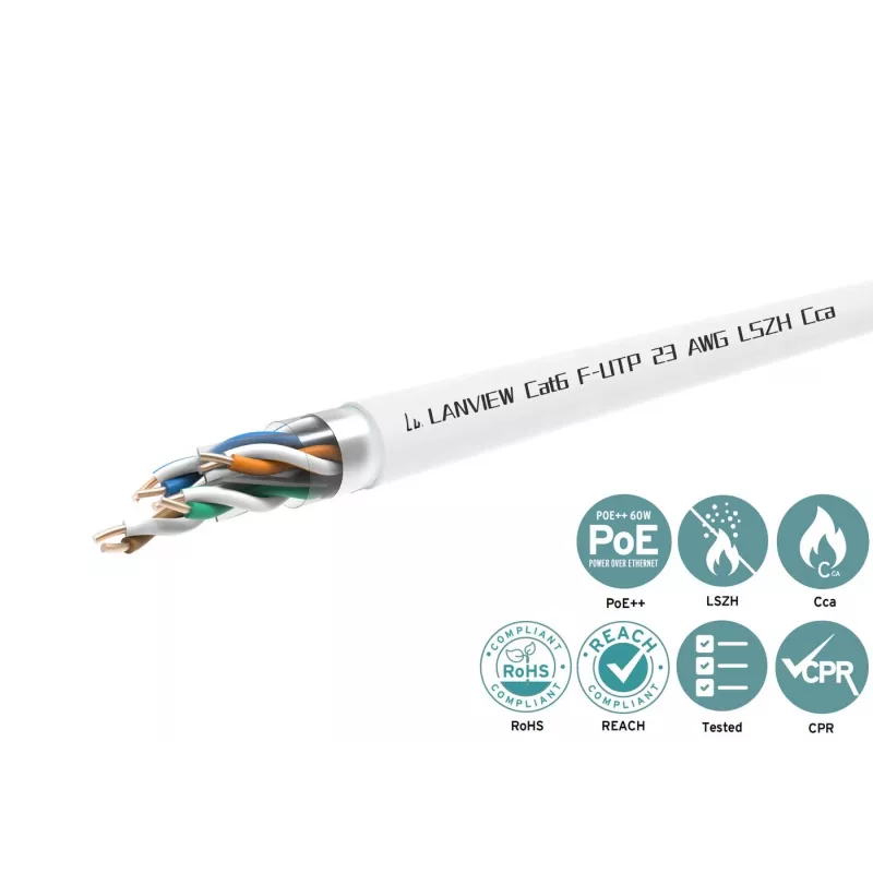 Cat6 F-UTP võrgukaabel 4x2xAWG23 LSZH valge 500 m