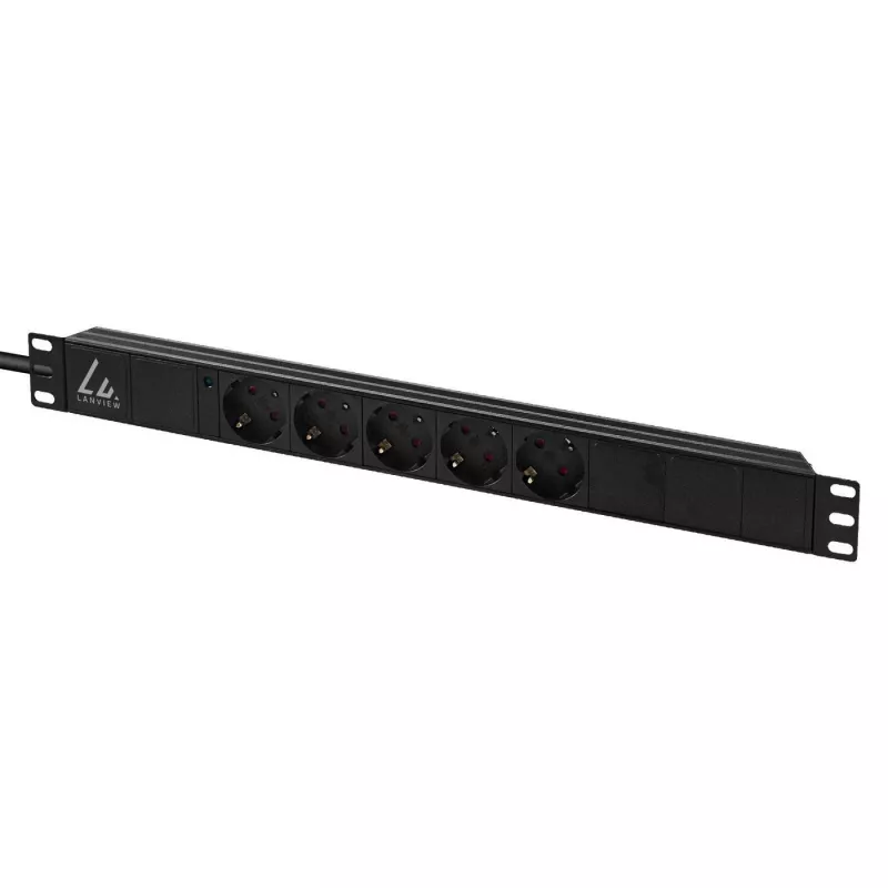 Lanview 19-tolline riiuli toiteplokk 1U 10A, 5x Schuko (LVR-3MSCH-LIC-SCH5)