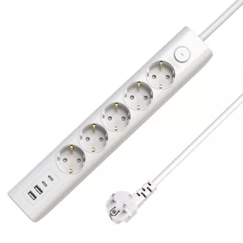 Microconnect 5-poolne USB Schuko pikendusjuhe sisse/välja lülitiga 1,5 m, valge