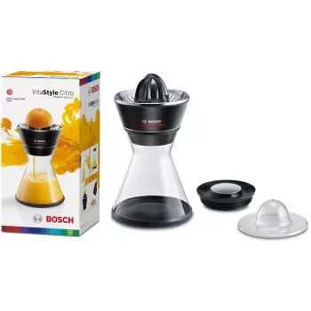Tsitrusepress Bosch MCP72GPB — elektriline tsitrusemahlapress, roostevaba teras, 1 L mahutiga, must