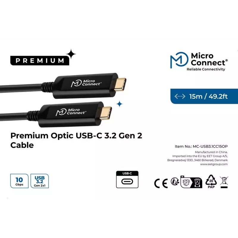 Microconnect MC-USB3.1C15OP USB-kaabel USB 3.2 Gen 2 (3.1 Gen 2) 15 m USB C Must