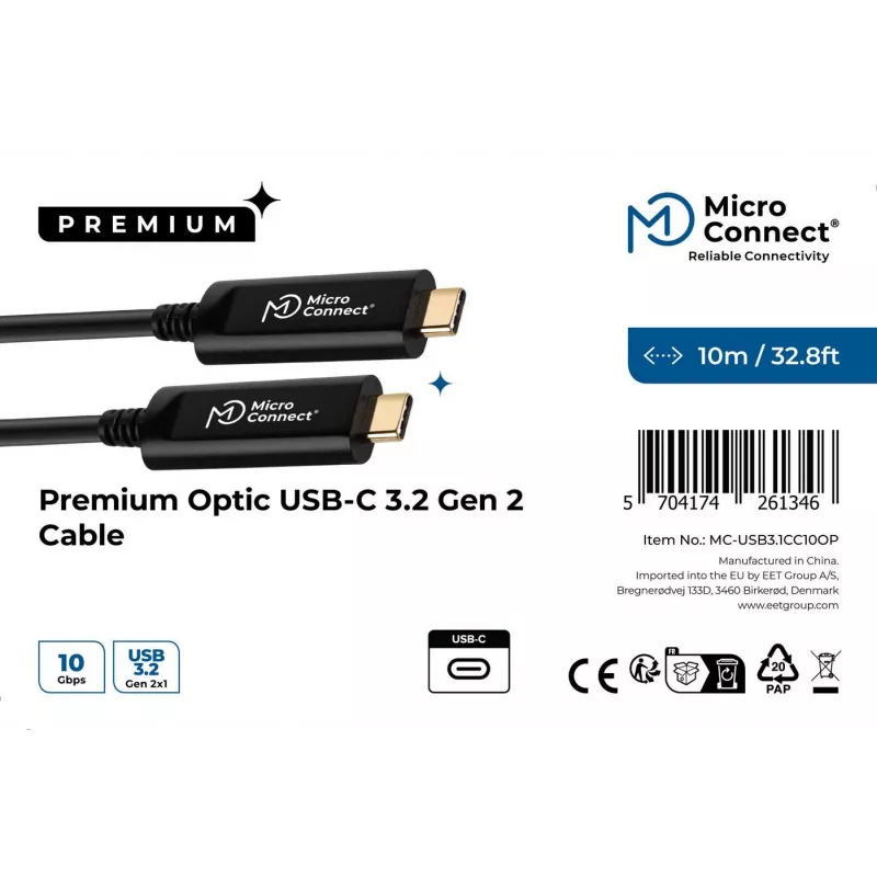 Microconnect MC-USB3.1CC10OP USB-kaabel USB 3.2 Gen 2 (3.1 Gen 2) 10 m USB C Must