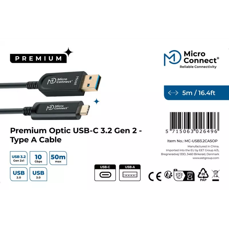 Microconnect MC-USB3.2CA5OP USB-kaabel USB 3.2 Gen 2 (3.1 Gen 2) 5 m USB A USB C Must