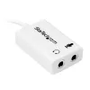 StarTech.com valge peakomplekti adapter peakomplektidele, millel on eraldi kõrvaklappide / mikrofoni pistikud - 3,5 mm 4-kontaktiline kuni 2x 3-kontaktiline 3,5 mm M/F