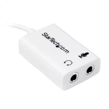 StarTech.com valge peakomplekti adapter peakomplektidele, millel on eraldi kõrvaklappide / mikrofoni pistikud - 3,5 mm 4-kontaktiline kuni 2x 3-kontaktiline 3,5 mm M/F