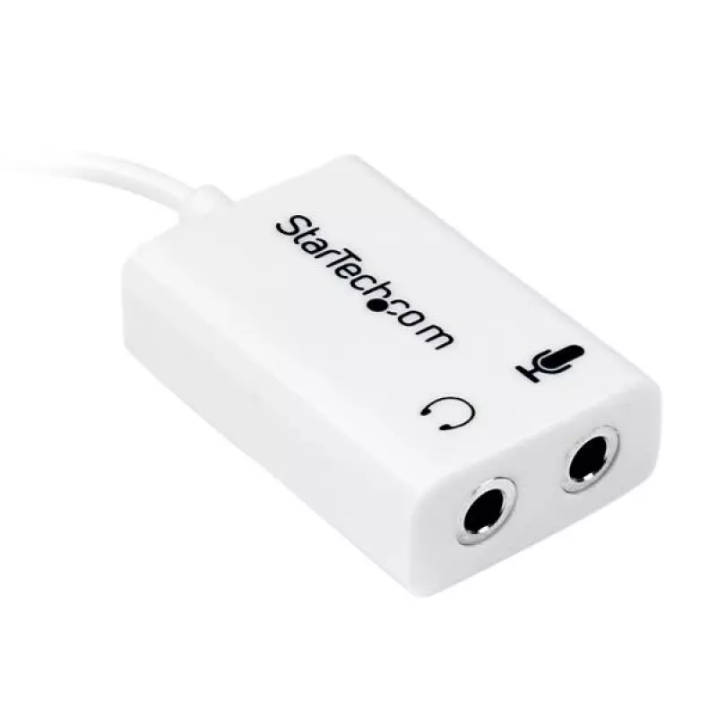 StarTech.com valge peakomplekti adapter peakomplektidele, millel on eraldi kõrvaklappide / mikrofoni pistikud - 3,5 mm 4-kontaktiline kuni 2x 3-kontaktiline 3,5 mm M/F
