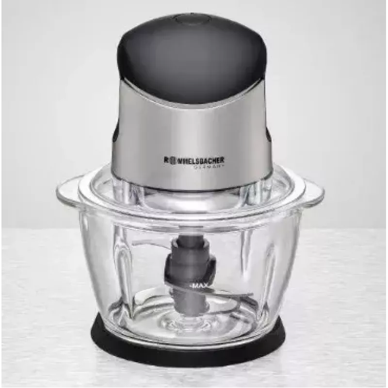 Elektriline köögihakkija Rommelsbacher MZ 400 — 1,0 L klaasnõu, 400 W, roostevabast terasest 4-tiivaline tera, must