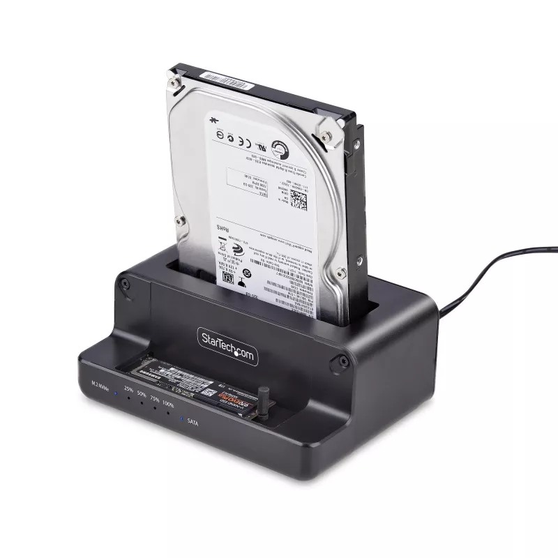 StarTech.com M.2 NVMe 2,5/3,5-tollise SATA-kõvakettadublikaator, kahe pesaga eraldiseisev SSD-kloonija/kettadokk, kahesuunaline NVMe–SATA / SATA–NVMe, kuni 27 GB/min, TAA