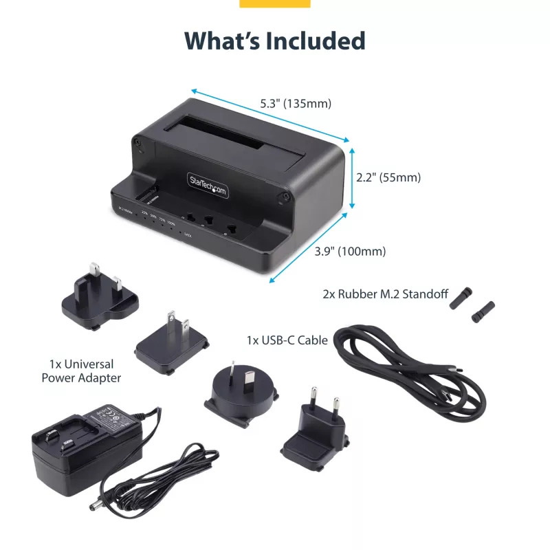 StarTech.com M.2 NVMe 2,5/3,5-tollise SATA-kõvakettadublikaator, kahe pesaga eraldiseisev SSD-kloonija/kettadokk, kahesuunaline NVMe–SATA / SATA–NVMe, kuni 27 GB/min, TAA