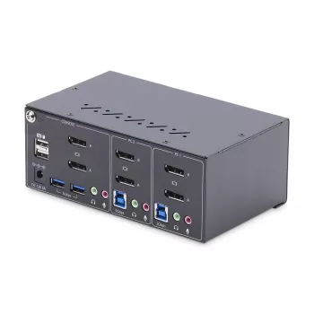 StarTech.com 2-pordiline kahe monitoriga DisplayPort KVM-lüliti, 4K 60Hz, 2x USB 5Gbps jaoturiporti, 2x USB 2.0 HID-porti, kiirklahvide ja nuppvajutusega lülitus, TAA vastavuses – ESD Level 3 kaitse