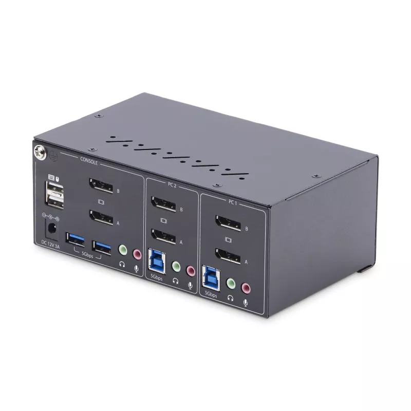 StarTech.com 2-pordiline kahe monitoriga DisplayPort KVM-lüliti, 4K 60Hz, 2x USB 5Gbps jaoturiporti, 2x USB 2.0 HID-porti, kiirklahvide ja nuppvajutusega lülitus, TAA vastavuses – ESD Level 3 kaitse