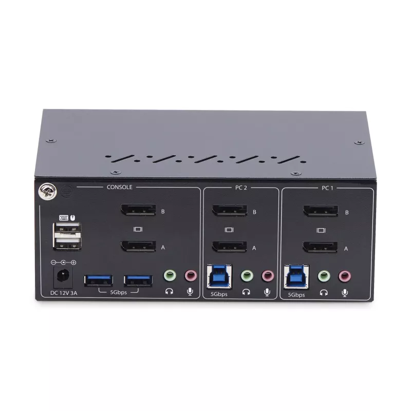 StarTech.com 2-pordiline kahe monitoriga DisplayPort KVM-lüliti, 4K 60Hz, 2x USB 5Gbps jaoturiporti, 2x USB 2.0 HID-porti, kiirklahvide ja nuppvajutusega lülitus, TAA vastavuses – ESD Level 3 kaitse