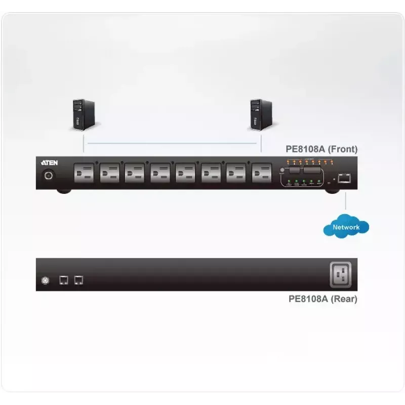 ATEN 1U 10A 8 väljundiga lülitatav + mõõdetav PDU + tasuta Eco PDU haldustarkvara