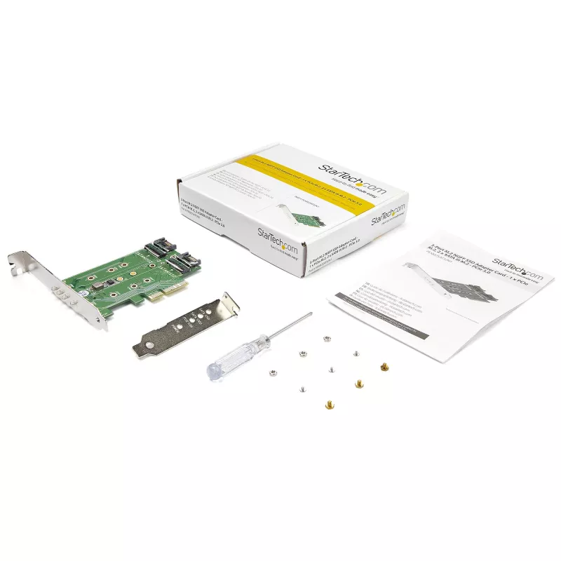 StarTech.com 3-pordiline M.2 SSD (NGFF) adapterkaart - 1 x PCIe (NVMe) M.2, 2 x SATA III M.2 - PCIe 3.0