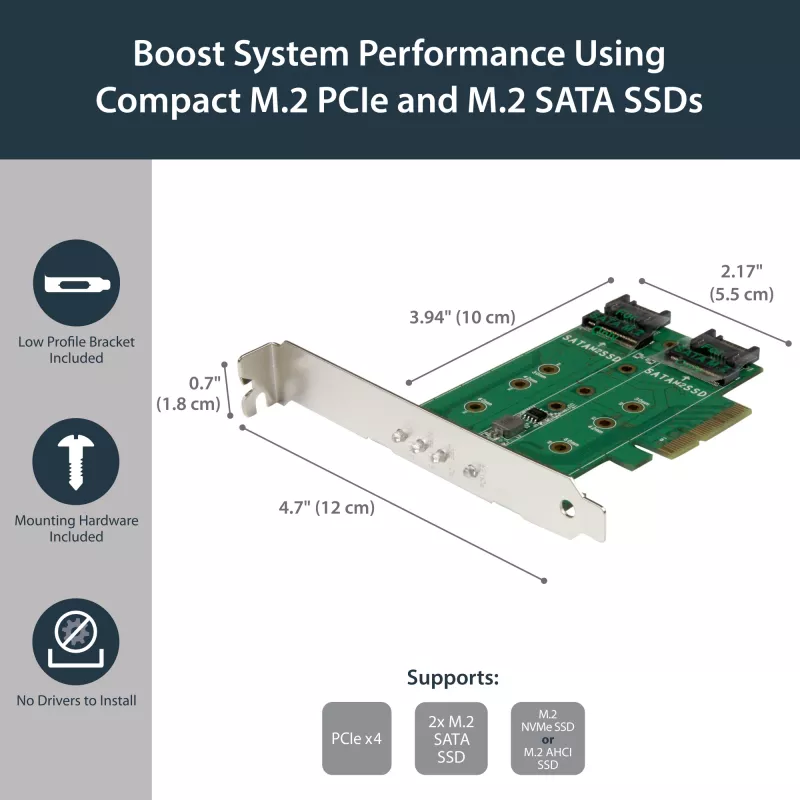 StarTech.com 3-pordiline M.2 SSD (NGFF) adapterkaart - 1 x PCIe (NVMe) M.2, 2 x SATA III M.2 - PCIe 3.0