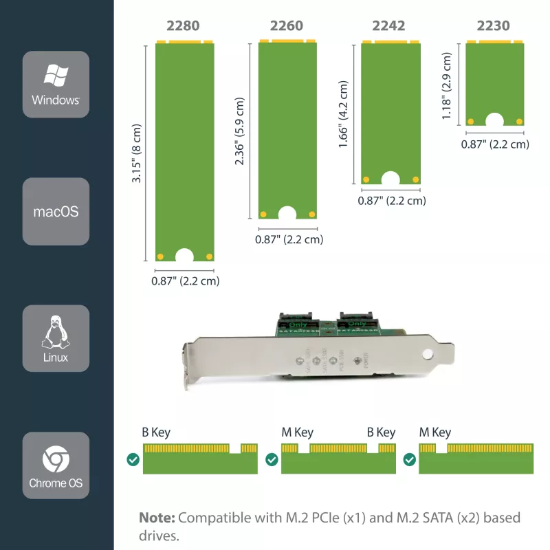 StarTech.com 3-pordiline M.2 SSD (NGFF) adapterkaart - 1 x PCIe (NVMe) M.2, 2 x SATA III M.2 - PCIe 3.0