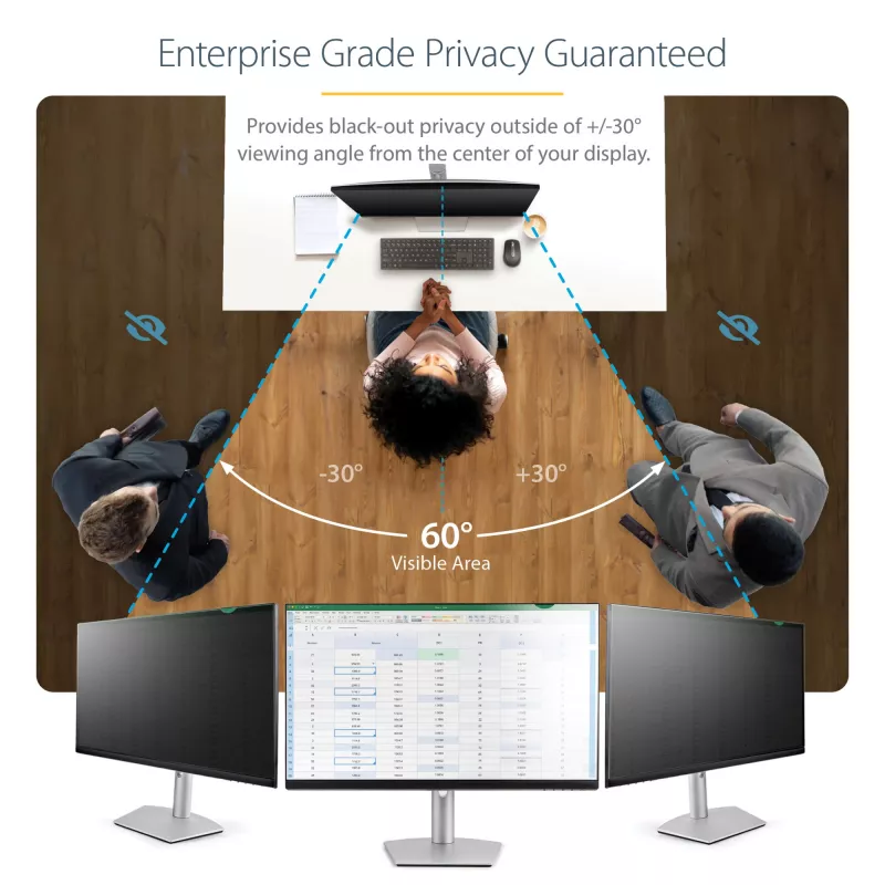 StarTech.com Monitor Privacy Screen for 22 inch Display - Computer Screen Security Filter - Blue Light Reducing Screen Protector Film - 16:10 Widescreen - Matte/Glossy - +/-30 Degree