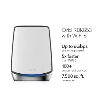 NETGEAR Orbi RBK853 AX6000 WiFi 6 Mesh System Tri-band (2.4 GHz / 5 GHz / 5 GHz) Wi-Fi 6 (802.11ax) hall 4 Internal