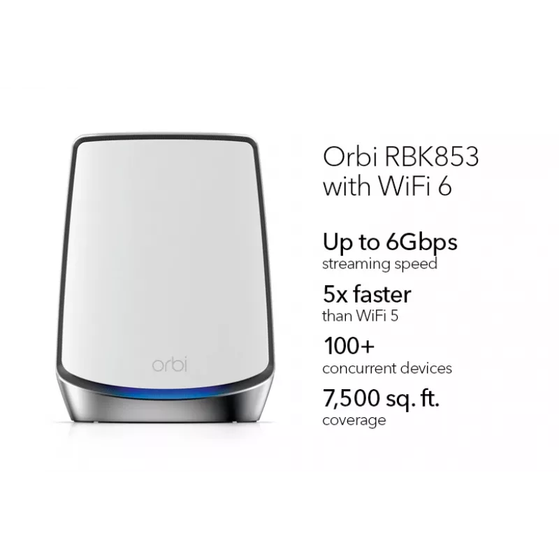 NETGEAR Orbi RBK853 AX6000 WiFi 6 Mesh System Tri-band (2.4 GHz / 5 GHz / 5 GHz) Wi-Fi 6 (802.11ax) hall 4 Internal
