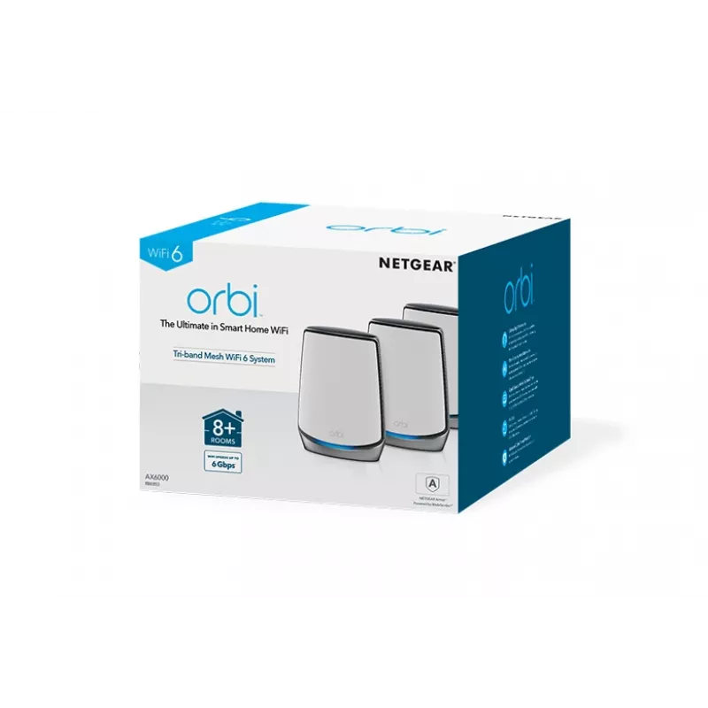 NETGEAR Orbi RBK853 AX6000 WiFi 6 Mesh System Tri-band (2.4 GHz / 5 GHz / 5 GHz) Wi-Fi 6 (802.11ax) hall 4 Internal