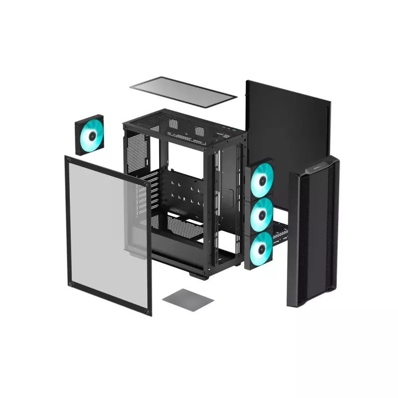 PC-korpus DeepCool CC560 V2 Midi Tower must — ATX/microATX, karastatud klaas, RGB esiosa, 360 mm esiradiaator, 370 mm GPU
