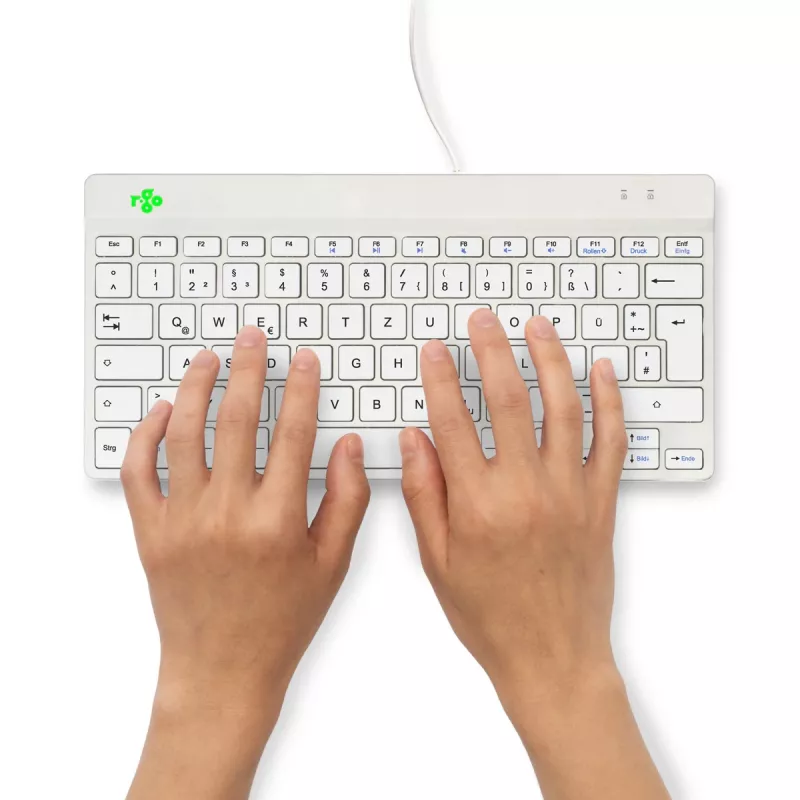 R-Go Tools Ergonoomiline klaviatuur R-Go Compact Break, kompaktne klaviatuur pausitarkvaraga, QWERTZ (DE), juhtmega, valge