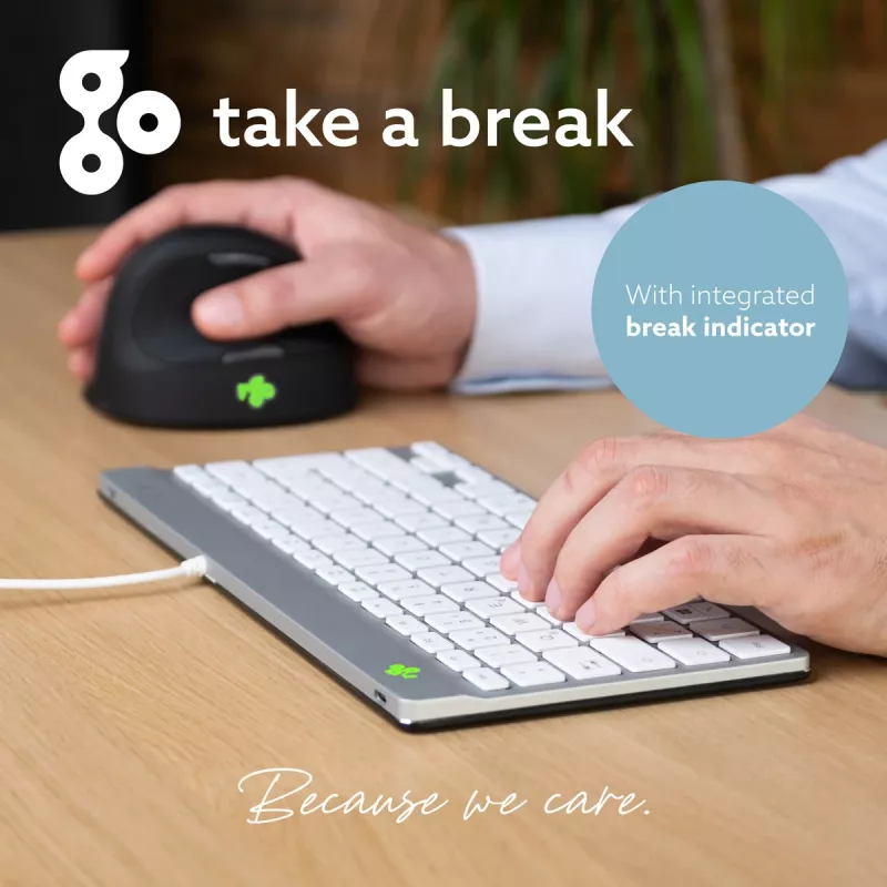 R-Go Tools Ergonoomiline klaviatuur R-Go Compact Break, kompaktne klaviatuur pausitarkvaraga, QWERTZ (DE), juhtmega, valge