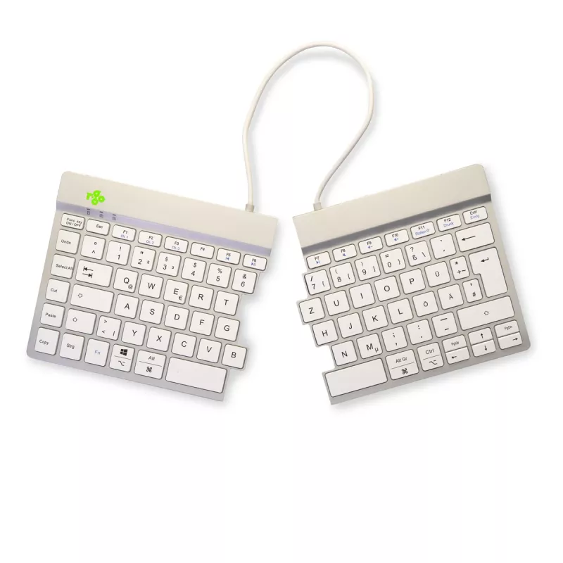 R-Go Tools Ergonoomiline klaviatuur R-Go Split Break koos pausitarkvaraga, ergonoomiline poolitatud klaviatuur, QWERTZ (DE), Bluetooth, valge
