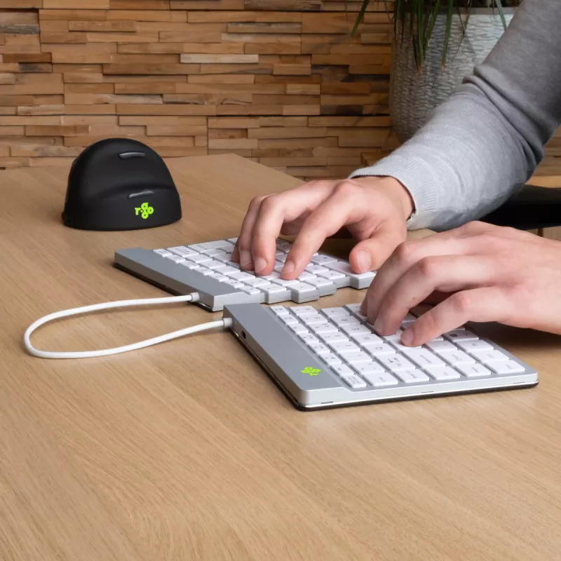 R-Go Tools Ergonoomiline klaviatuur R-Go Split Break koos pausitarkvaraga, ergonoomiline poolitatud klaviatuur, QWERTZ (DE), Bluetooth, valge
