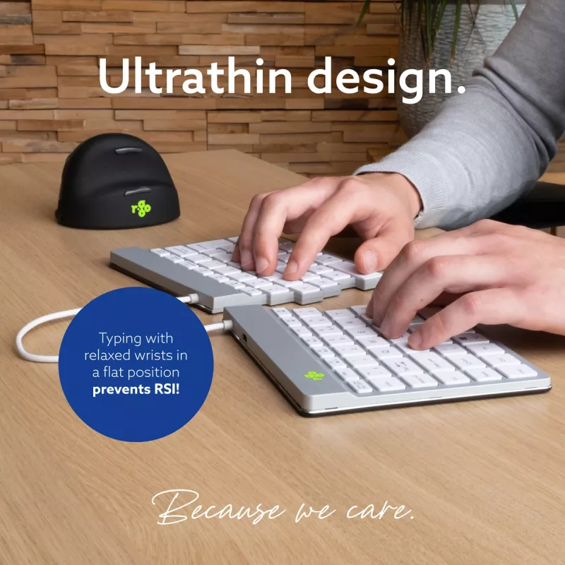 R-Go Tools Ergonoomiline klaviatuur R-Go Split Break koos pausitarkvaraga, ergonoomiline poolitatud klaviatuur, QWERTZ (DE), Bluetooth, valge