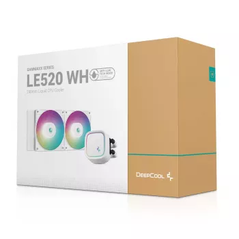 Kõik-ühes vedelikjahutus DeepCool LE520 WH — 120 mm ventilaator, 220 W TDP, valge, toetab LGA 1150/1151/1155/1200/1700 ja AM4/AM5