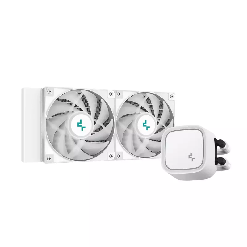 Kõik-ühes vedelikjahutus DeepCool LE520 WH — 120 mm ventilaator, 220 W TDP, valge, toetab LGA 1150/1151/1155/1200/1700 ja AM4/AM5