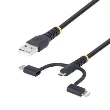 StarTech.com 3.3ft (1m) vastupidav USB mitmiklaadimiskaabel, USB Lightning/Mikro-USB/USB-C, Apple MFi sertifitseeritud, aramiidkatt, universaalne 3-in-1 USB laadimisjuhe iPhone'i/iPadi/Androidi jaoks