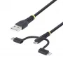 StarTech.com 3.3ft (1m) vastupidav USB mitmiklaadimiskaabel, USB Lightning/Mikro-USB/USB-C, Apple MFi sertifitseeritud, aramiidkatt, universaalne 3-in-1 USB laadimisjuhe iPhone'i/iPadi/Androidi jaoks