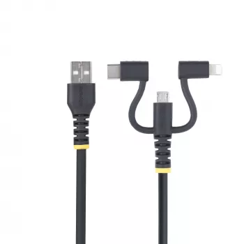 StarTech.com 3.3ft (1m) vastupidav USB mitmiklaadimiskaabel, USB Lightning/Mikro-USB/USB-C, Apple MFi sertifitseeritud, aramiidkatt, universaalne 3-in-1 USB laadimisjuhe iPhone'i/iPadi/Androidi jaoks