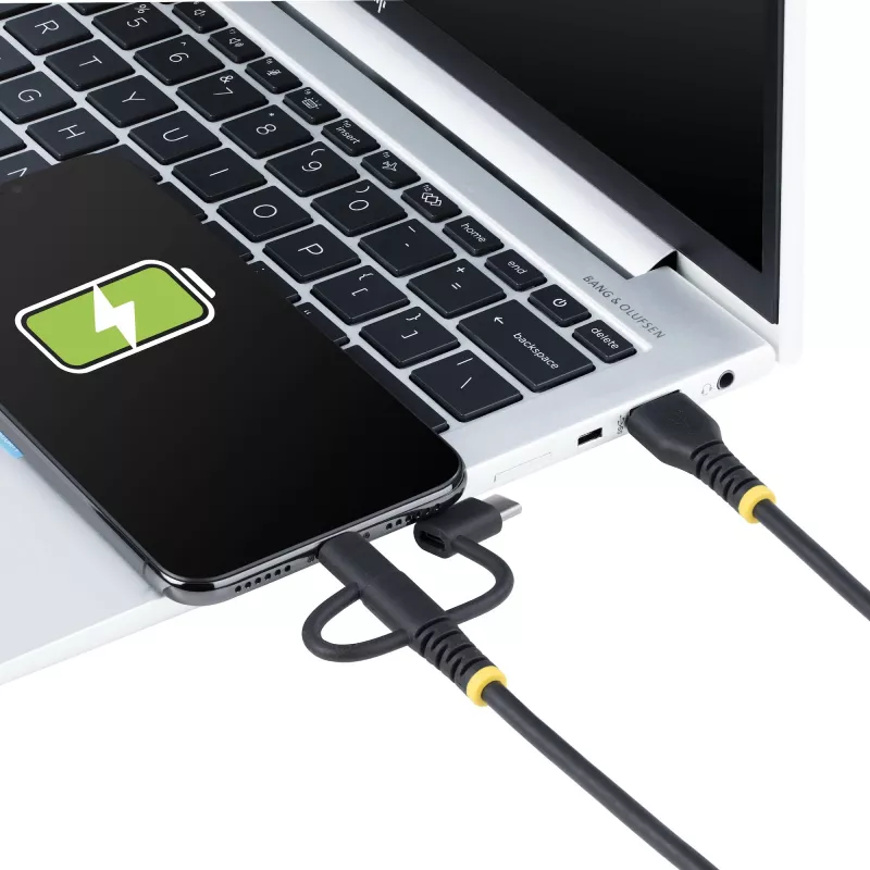 StarTech.com 3.3ft (1m) vastupidav USB mitmiklaadimiskaabel, USB Lightning/Mikro-USB/USB-C, Apple MFi sertifitseeritud, aramiidkatt, universaalne 3-in-1 USB laadimisjuhe iPhone'i/iPadi/Androidi jaoks