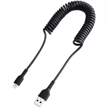 StarTech.com 1 m (3 jalga) USB–Lightning-kaabel, MFi-sertifikaadiga, spiraalne iPhone'i laadimiskaabel, must, vastupidav TPE-mantliga aramiidkiud, tugevdatud spiraalne Lightning-kaabel