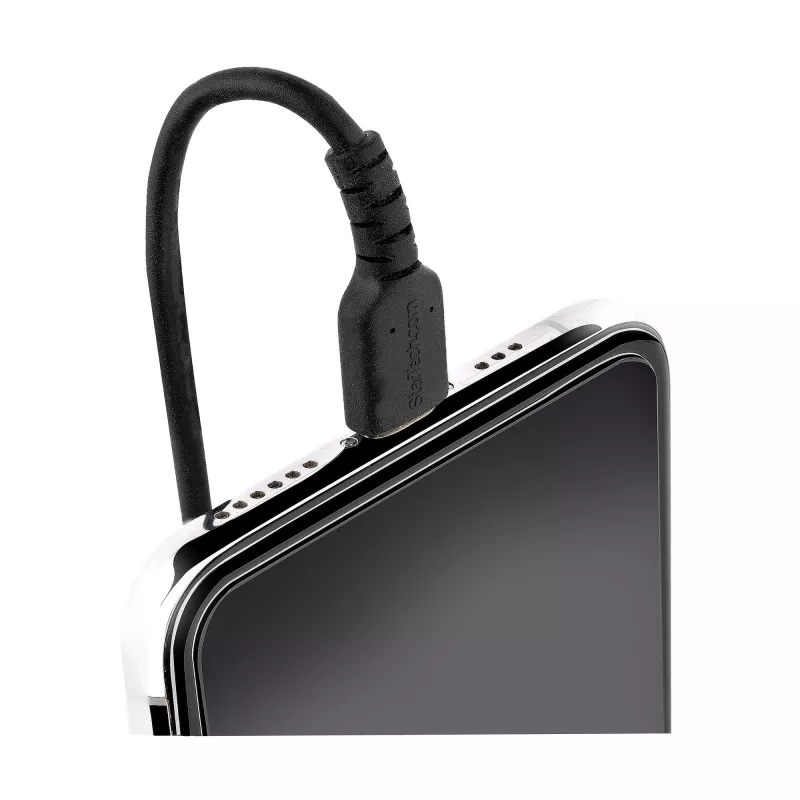 StarTech.com 1 m (3 jalga) USB–Lightning-kaabel, MFi-sertifikaadiga, spiraalne iPhone'i laadimiskaabel, must, vastupidav TPE-mantliga aramiidkiud, tugevdatud spiraalne Lightning-kaabel