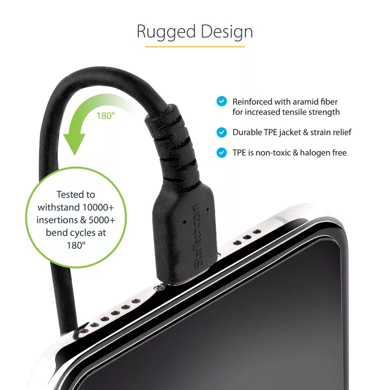 StarTech.com 1 m (3 jalga) USB–Lightning-kaabel, MFi-sertifikaadiga, spiraalne iPhone'i laadimiskaabel, must, vastupidav TPE-mantliga aramiidkiud, tugevdatud spiraalne Lightning-kaabel