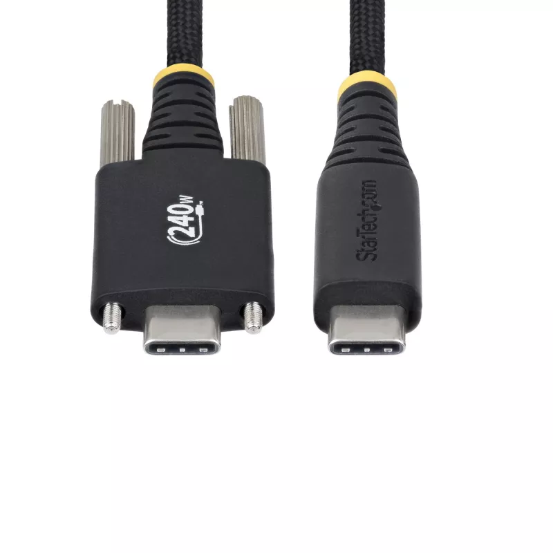 StarTech.com 6,6 jala (2 m) pikkune USB-C laadimiskaabel, külgmiste lukustuskruvidega, 240 W (5 A) PD EPR, kahekihiline silikoonist/punutisest ümbris, USB 2.0 sülearvuti laadimiskaabel, USB-IF sertifikaadiga, vastupidav USB-C laadimisjuhe