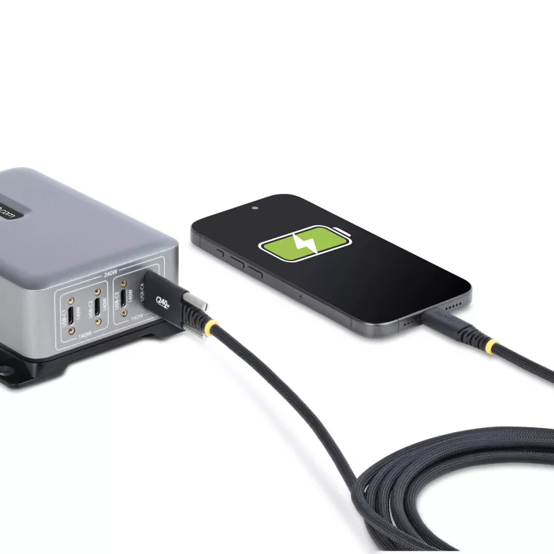 StarTech.com 6,6 jala (2 m) pikkune USB-C laadimiskaabel, külgmiste lukustuskruvidega, 240 W (5 A) PD EPR, kahekihiline silikoonist/punutisest ümbris, USB 2.0 sülearvuti laadimiskaabel, USB-IF sertifikaadiga, vastupidav USB-C laadimisjuhe