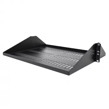 StarTech.com 2U serveririiuli riiul, tsentraalselt paigaldatav universaalne ventileeritav riiulikonsool 19 inch võrguseadmete riiulile, tugev teras, 200 naela kandevõime, 14 inch sügav, must