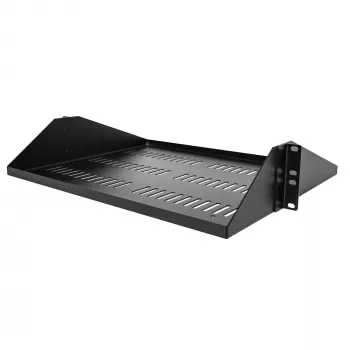 StarTech.com 2U serveririiuli riiul, tsentraalselt paigaldatav universaalne ventileeritav riiulikonsool 19 inch võrguseadmete riiulile, tugev teras, 200 naela kandevõime, 14 inch sügav, must
